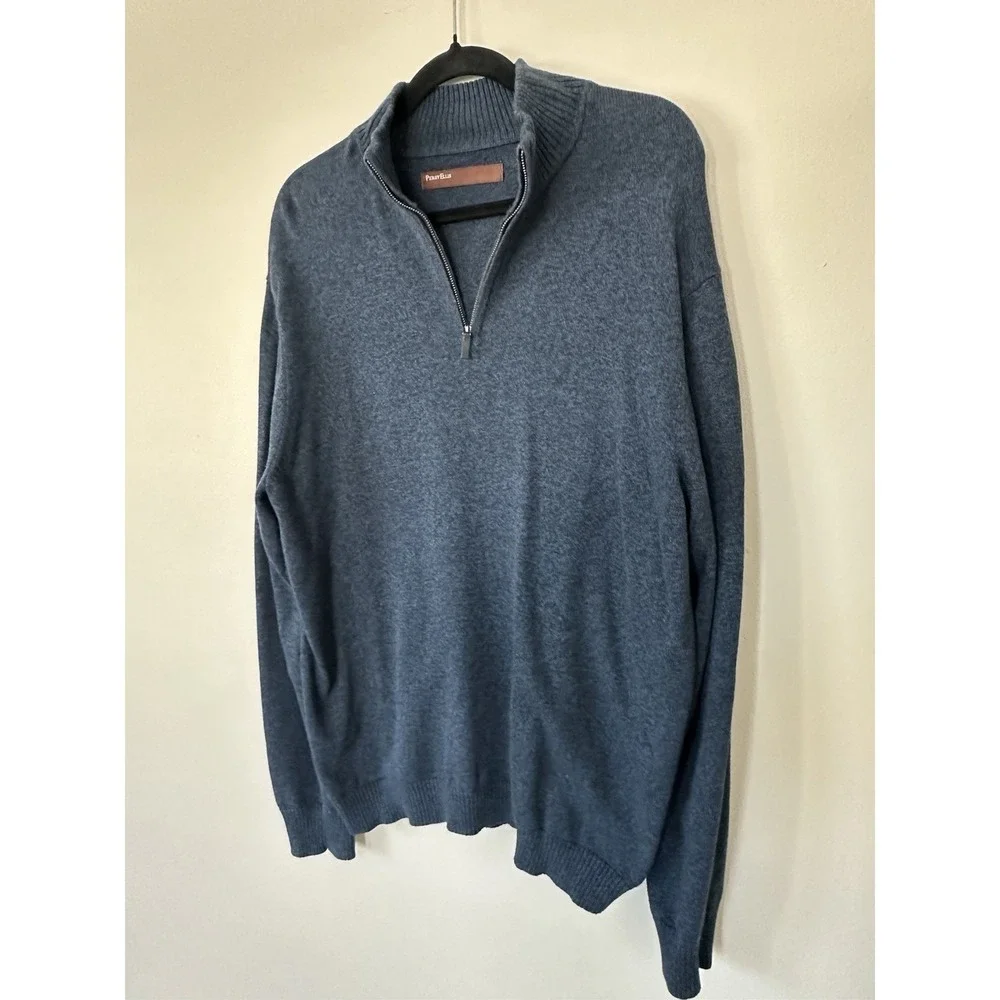 Perry Ellis Mens 1/4 Zip Sweater Knit Navy Blue Size Large‎ 100% Cotton Heritage